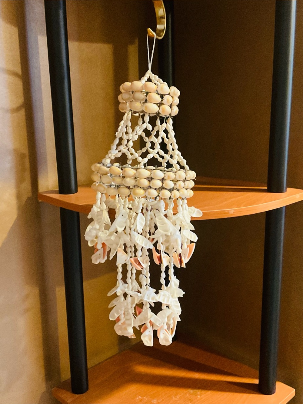 Vintage 14”L BOHO Coastal Hanging Seashells Cowrie Chandelier Wind Chime